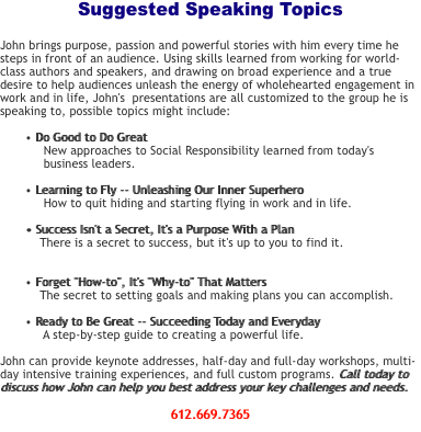 Suggested Speaking Topics